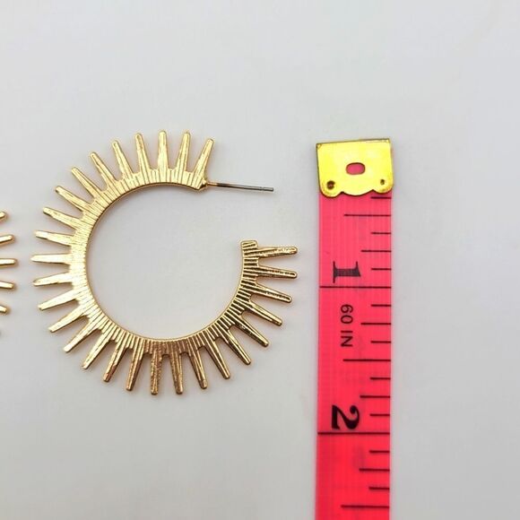 Brown and Cannida Cuff Sun Hoop Earrings, goldtone - Picture 2 of 4